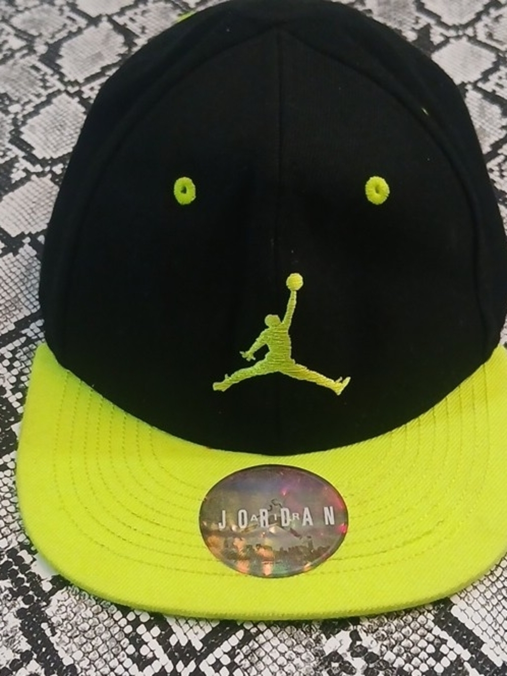 Jordan Kids Black and Neon Green Flat Brim Hat